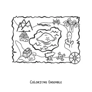 Coloriage d'une carte au trésor animée