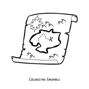 Coloriage d'une carte au trésor facile
