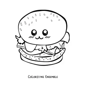 Image à colorier d'un hamburger kawaii animé