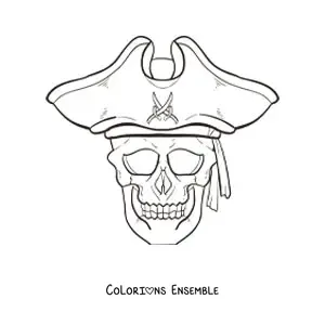 Coloriage d'un crâne avec un chapeau de pirate