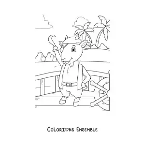 Coloriage d'une chèvre pirate animée sur un bateau