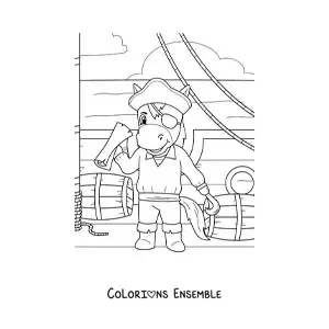 Coloriage d'un cheval pirate animé sur un bateau pirate