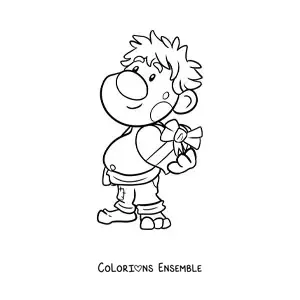 Coloriage d'un troll animé avec une boîte de chocolats