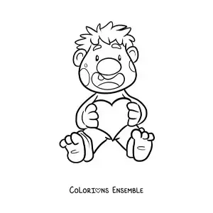 Coloriage d'un troll animé assis avec un cœur