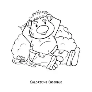 Coloriage d'un troll animé rigolo assis