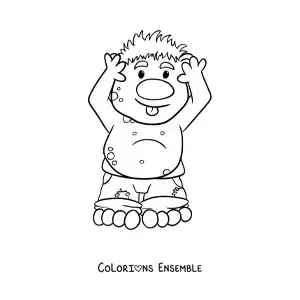 Coloriage d'un troll animé rigolo tirant la langue