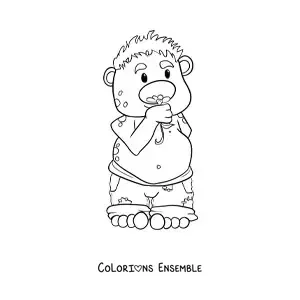 Coloriage d'un troll animé sentant une fleur