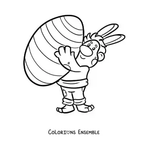 Coloriage d'un troll animé avec un œuf de Pâques géant
