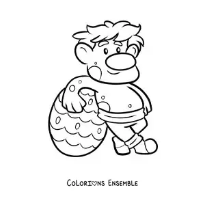 Coloriage d'un troll animé avec un œuf de Pâques