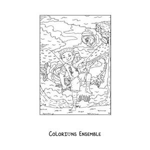 Coloriage d'un garçon troll réaliste avec des fleurs