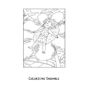 Coloriage d'une fille troll réaliste dormant sur une fleur