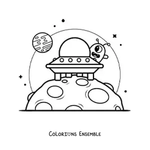 Coloriage d'un extraterrestre animé dans un vaisseau sur une autre planète
