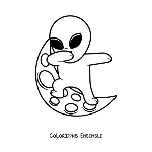 Coloriage d'un extraterrestre rigolo sur la Lune