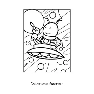 Coloriage d'un extraterrestre animé avec une arme dans son vaisseau spatial