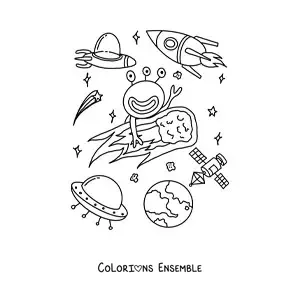 Coloriage d'un martien animé sur un astéroïde
