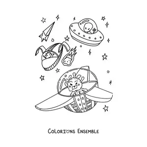 Coloriage d'extraterrestres animés dans des vaisseaux spatiaux