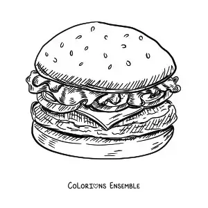 Image à colorier d'un hamburger réaliste