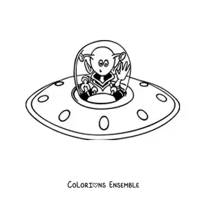 Coloriage d'un dessin de martien dans son vaisseau