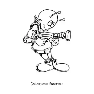 Coloriage d'un dessin de martien avec une arme