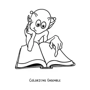 Coloriage d'un dessin de martien en train de lire