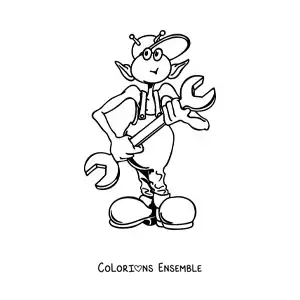 Coloriage d'un dessin d'extraterrestre avec des outils