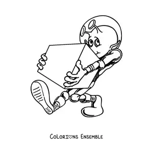 Coloriage d'un dessin de martien portant une boîte