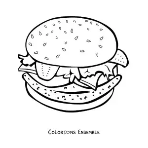 Image à colorier d'un hamburger réaliste