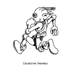 Coloriage d'un dessin d'extraterrestre en train de courir