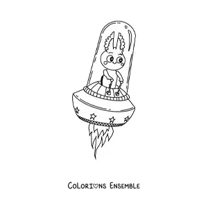 Coloriage d'un extraterrestre volant dans un ovni