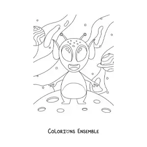 Coloriage d'un extraterrestre sur la Lune