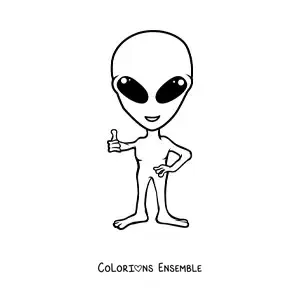 Coloriage d'un extraterrestre facile levant le pouce