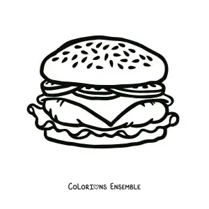 Image à colorier d'un hamburger avec des tomates et du fromage