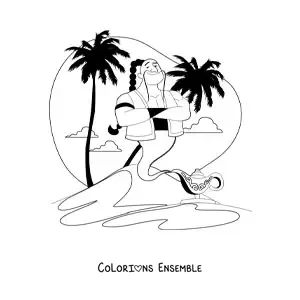 Coloriage d'un génie animé sortant de la lampe merveilleuse