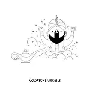 Image à colorier d'un génie de la lampe animé