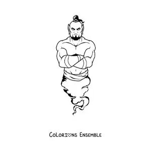Image à colorier d'un génie magique effrayant