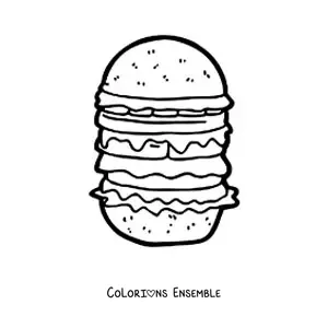 Image à colorier d'un hamburger triple