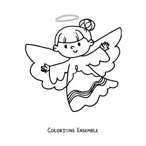 Image à colorier d'un ange féminin aux ailes déployées