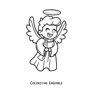 Image à colorier d'un ange heureux animé