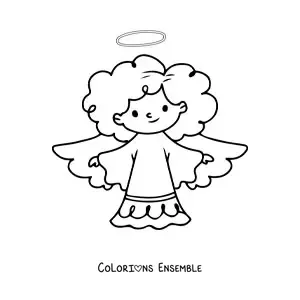 Image à colorier d'un ange avec une coupe afro animé aux ailes déployées