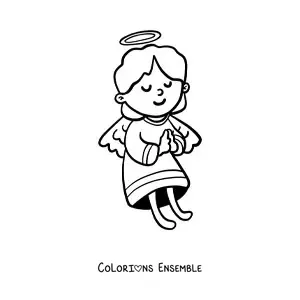 Image à colorier d'un ange animé en train de prier