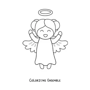 Image à colorier d'une petite fille ange joyeuse et animée