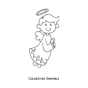 Image à colorier d'un ange gardien en train de voler