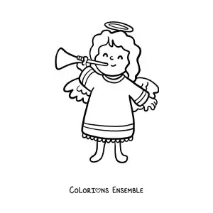 Image à colorier d'un ange animé jouant de la trompette