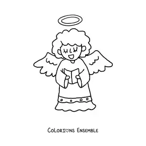Image à colorier d'un ange animé en train de lire