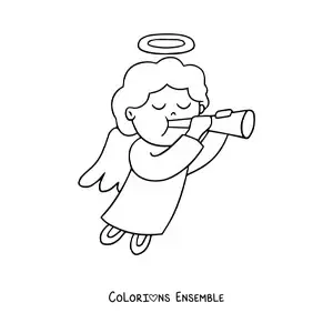 Image à colorier d'un ange facile jouant de la trompette