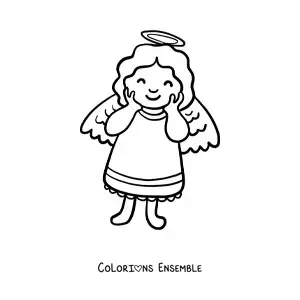 Image à colorier d'un tendre ange animé