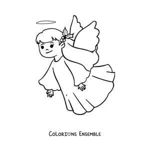 Image à colorier d'une fille ange de Noël en train de voler