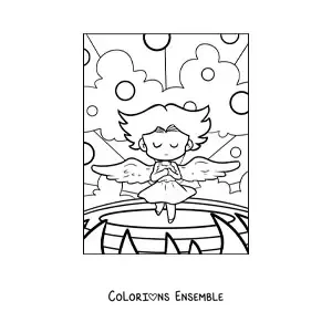 Image à colorier d'un dessin d'ange aux ailes déployées