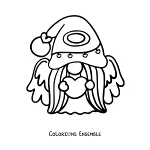 Image à colorier d'un dessin de lutin ange avec un cœur