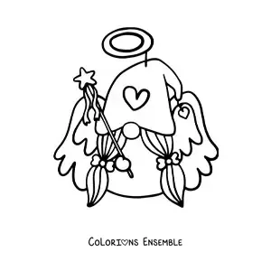 Image à colorier d'un dessin de lutin ange avec une baguette